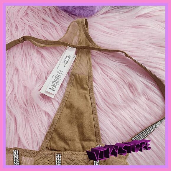 💖 NWT Victoria’s Secret Lame Mesh Nude Rhinestones Tanga M #7265 💖 - Picture 2 of 7